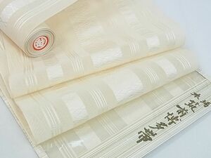 平和屋1■夏物　本場筑前博多織　名古屋帯　帯反物　紗献上　練色　三越扱い　逸品　未使用　CAAD2241ju