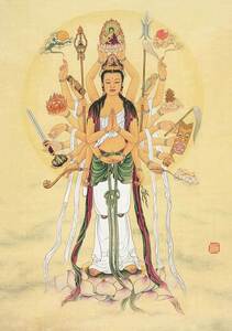 チベット仏教　仏画　A3サイズ： 297×420mm 千手観音　曼荼羅 