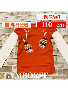 Top-411【新品】Gymboree/長袖カットソー/110cm/US5T/オレンジ/スパンコール/ミトン/重ね着風/子供服/女の子/インポート/送料無料