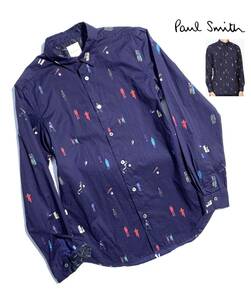 名作【定価2.4万】Paul Smith ポールスミス 総柄 長袖シャツ M【BESPOKE プリントシャツ】送料370円 メンズ 美シルエット 日本製