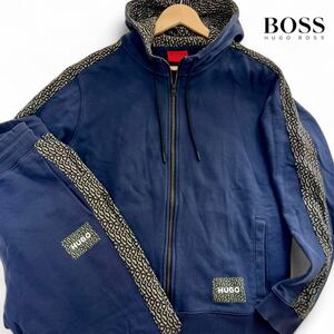 現行/希少柄●ヒューゴボス ロゴライン ジャージ セットアップ ジャケット パンツ HUGO BOSS ストレッチ ネイビー 総柄 メンズ 大谷翔平