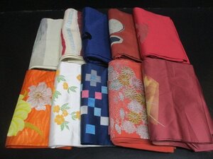 1円 中古 名古屋帯 リメイク 絹 化繊 縮緬 刺繍 大量 まとめて10点 アンティーク 材料 素材 和装 和服 古布 お稽古 初心者【夢職】☆☆