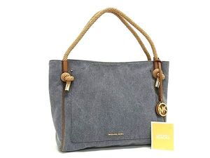 1円 ■新品同様■ MICHAEL KORS マイケルコース キャンバス トートバッグ ショルダーバッグ レディース ネイビー系×ベージュ系 FL3179