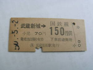 南武線　武蔵新城→国鉄線150円区間　昭和52年6月27日　武蔵新城駅発行　国鉄