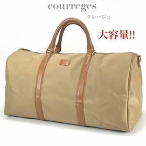 【大容量】 courreges クレージュ ボストンバッグ 旅行バッグ ベージュ レザー 軽量 旅行 トラベル かばん 鞄 ロゴ ブランド レディース