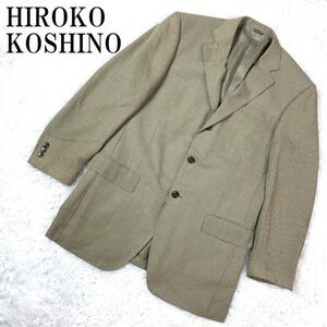 HIROKO KOSHINO テーラードジャケット ヒロココシノ ブラウンチェック ウール リネン ベージュ96A7 B6165