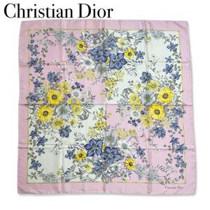 ChristianDior　ディオール シルク100％ フラワー 花柄 スカーフ ストール ショール ピンク