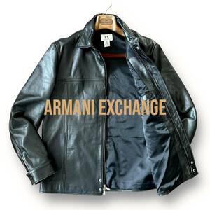 美品 Lぐらい M表記『アルマーニエクスチェンジ ARMANI EXCHANGE』牛革 リアルレザー ライダースジャケット ブルゾン ブラック AHR4T00059