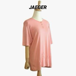 【JAEGER】 コットンレーヨン素材 ヘンリーネック ハーフスリーブニット