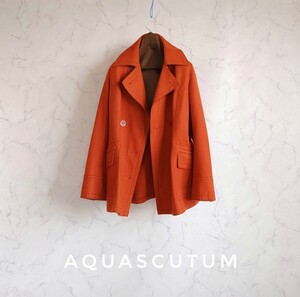 超高級 極美品 Aquascutum セレブ御用達ダブルフェイスコート おしゃれオレンジカラー 1枚仕立て アクアスキュータム エレガントスタイル