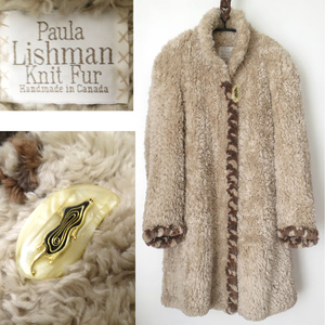 カナダ製 Paula Lishman Knit Fur ポーラリッシュマン ニットファー ベージュ アイボリー 茶 ビーバーヤーン 毛皮コート ビーバーブレート