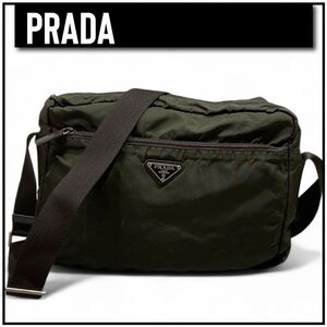 1円 PRADA プラダ ショルダーバッグ カーキ ナイロン 三角プレート ロゴ KT60-G-KG