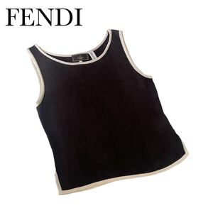 FENDI フェンディ　ブラウン　バイカラー　ニット　タンクトップ　伸縮　送料無料 