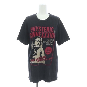 ヒステリックグラマー HYSTERIC GLAMOUR ガールプリントTシャツ カットソー 半袖 L 黒 オフホワイト チェリーピンク /DO ■OS レディース