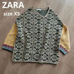 ZARA ザラ ニット ネイティブ柄 エスニック セーター xs 幾何学模様