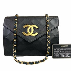 【1円～】 シャネル CHANEL バック デカココ ショルダーバッグ チェーンショルダー マトラッセ レザー ブラック ゴールド金具 中古