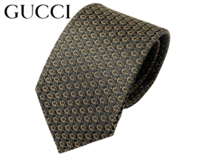 グッチ GUCCI 643994 4E002 1375 ブラック系地 ブロンズ系ホースビット柄Xゴールド系G柄 ナロー ネクタイ