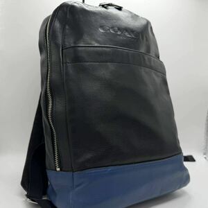 希少 COACH コーチ チャールズ リュック バックパック 大容量 レザー 黒 ネイビー ブラック ビジネス メンズ A4◎ 通勤 通学 カーフ ブルー