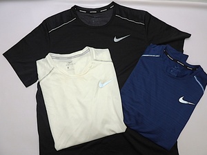 中古 NIKE ナイキ DRI-FIT マイラー メンズ ランニング トップ XL ３枚セット （ホワイト／ブラック／ネイビー）Tシャツ ウェア 半袖 長袖