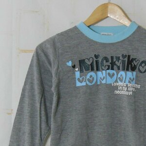 ミチコロンドンキッズMICHIKO LONDON Kids■長袖 Tシャツ リンガーTシャツ ロゴプリント ラメ■130■グレー ※IW4510008