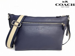 極美品★送料無料★人気モデル コーチ メンズ COACH チャールズ レザー クロスボディ ショルダーバッグ ネイビー