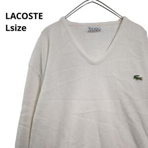 LACOSTE 　薄手Ｖネックニット/セーター　白メンズL　a4