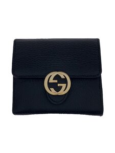 GUCCI◆2つ折り財布_インターロッキングG/レザー/BLK/無地/レディース