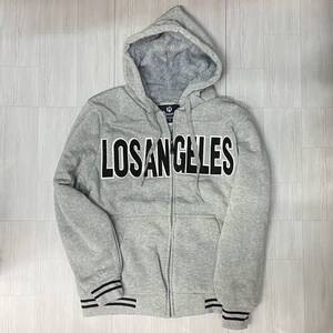 USA正規品 【M】 LeeHanTon ボア ジップアップ 厚手 シェルパ パーカー LosAngels ロサンゼルス パッチロゴ グレー College カレッジ