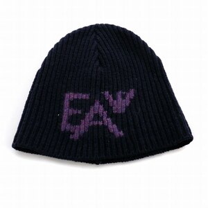 エンポリオアルマーニ EMPORIO ARMANI ニット帽 帽子 ウール ロゴ 58 XL 紺 ネイビー 紫 パープル /AQ ■GY18 メンズ