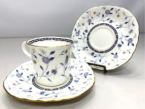 金彩カップ＆ソーサー　NARUMI　BONE　CHINA　花柄　カップ1客　ソーサー2客　青　ブルー 6007 06