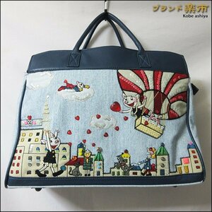 *OLLEBOREBLA オレボレブラ アルベロベロ トート バッグ キャンバス×レザー ビーズ ビジューぶたさん 刺繍*