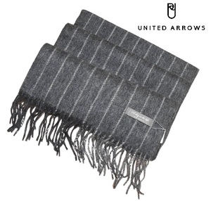 新品!! ユナイテッドアローズ カシミヤ混 リバーシブル マフラー グレー (F) ☆ UNITED ARROWS メンズ ストライプ×バイカラー 灰 秋冬 ★