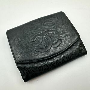 2906【正規品】CHANEL シャネル ココマーク キャビアスキン ブラック 黒 財布 二つ折り財布 ウォレット