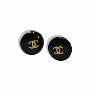 ◆超レア◆ 正規品 95 P Vintage CHANEL シャネル アクセサリー ココマーク CC ロゴ イヤリング ブラック ゴールド金具 フランス製