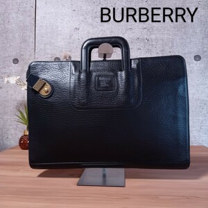 良品 バーバリー ヴィンテージ Burberrys オールド 本革 レザー ビジネスバッグ ハンドバッグ 通勤 書類 A4 2way 鞄 黒 ブラック VINTAGE