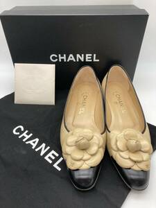 【size36】シャネル CHANEL カメリア フラットシューズ バレエシューズ レザー ココマーク バイカラー ビンテージ ロゴ BALLERINA Cc logo