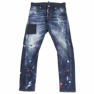 美品□22SS ディースクエアード S71LB1073 Sexy Twist Jean ボタンフライ ペンキ加工 クラッシュデニム/スキニージーンズ 青 44 伊製 正規