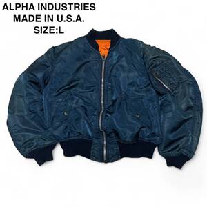 USA製 ALPHA INDUSTRIES アルファインダストリーズ フライトジャケット MA-1 紺 ネイビー 古着 l メンズ ミリタリージャケット アメリカ製