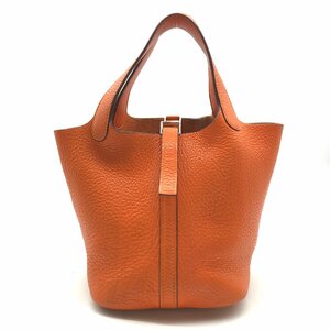 HERMES エルメス ピコタン PM トリヨン オレンジ ハンド バッグ シカク L 刻印 良品 k428