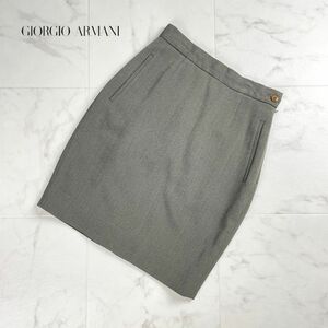 GIORGIO ARMANI ジョルジオアルマーニ ウール混 タイトスカート サイドジップ 膝丈 裏地あり カーキ サイズ38*QC1207