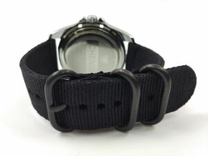 ナイロン製ミリタリーストラップ 交換用腕時計ベルト 黒Xブラック 22mm