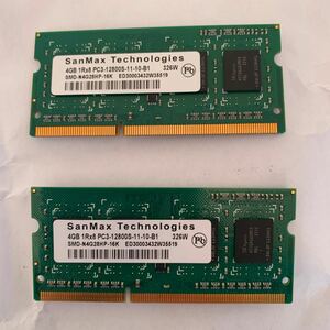 SANMAX 1Rx8 PC3-12800S 8GB 4GB 2枚で 8GB DDR3 ノートPC用 メモリ