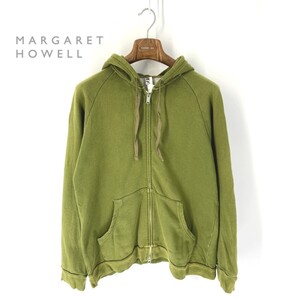 A6293/春夏 MARGARET HOWELL マーガレットハウエル コットン ジップアップ フード パーカー ブルゾン ジャケット L カーキ/レディース