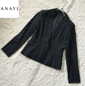 未使用級　ANAYI　アナイ　薄手ウール混テーラードジャケット　オフィス　フォーマル　ブラック　サイズ36