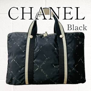 【美品】CHANEL(シャネル)旧トラベルライン ビジネスバッグ ハンドバッグ 黒 ブラック 6番台