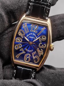 中古 箱あり フランクミュラー FRANCKMULLER トノウカーベックスサンセット 2852SC 750 K18 ゴールド ブルー文字盤 自動巻き メンズ 腕時計