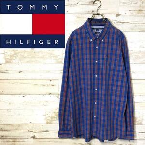 TOMMY HILFIGER(トミーヒルフィガー) 長袖シャツ L　チェック柄　ブルー/レッド