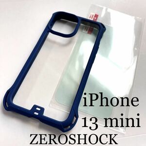 iPhone 13 mini用ZEROSHOCKケース★フィルム付★ELECOM★四角ダンパー★ネイビー★ELECOM