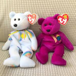 [玩具] ぬいぐるみ「tyビーニーベイビーズ」2体セット 可愛い Ty Beanie Babies「cheery/millennium」くま 熊 動物 2001 1999