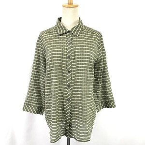 美品★セシオセラ/CECI OU CELA★シースルー/七分袖シャツ【42/レディースLL/カーキ/チェック】Tops/Shirts◆BH880